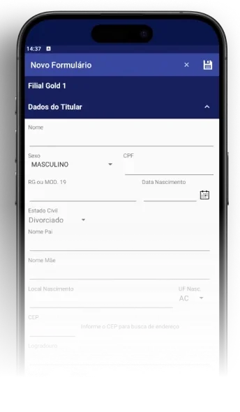 Tela do App de Vendas com o formulário de novo contrato